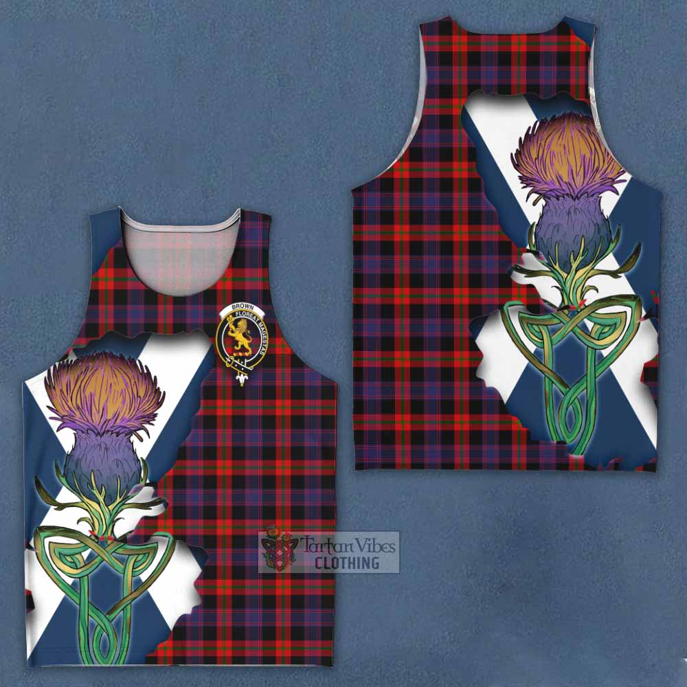 Tartan Vibes Clothing Brown (Broun) Tartan Family Crest Men's Tank Top Scottish Thistle Celtic Inspired