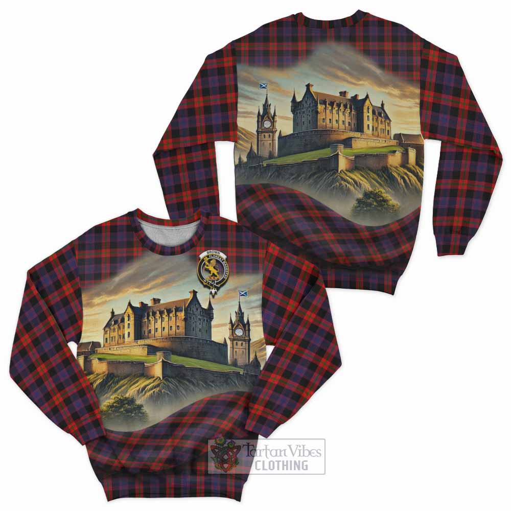 Tartan Vibes Clothing Brown (Broun) Tartan Family Crest Sweatshirt with Scottish Ancient Castle Style