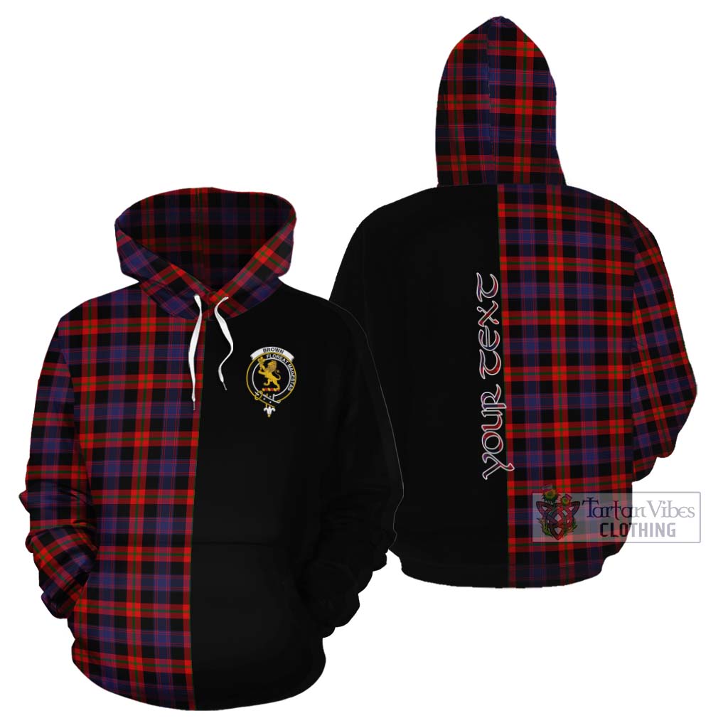 Tartan Vibes Clothing Brown (Broun) Tartan Cotton Hoodie with Family Crest and Half Of Me Style