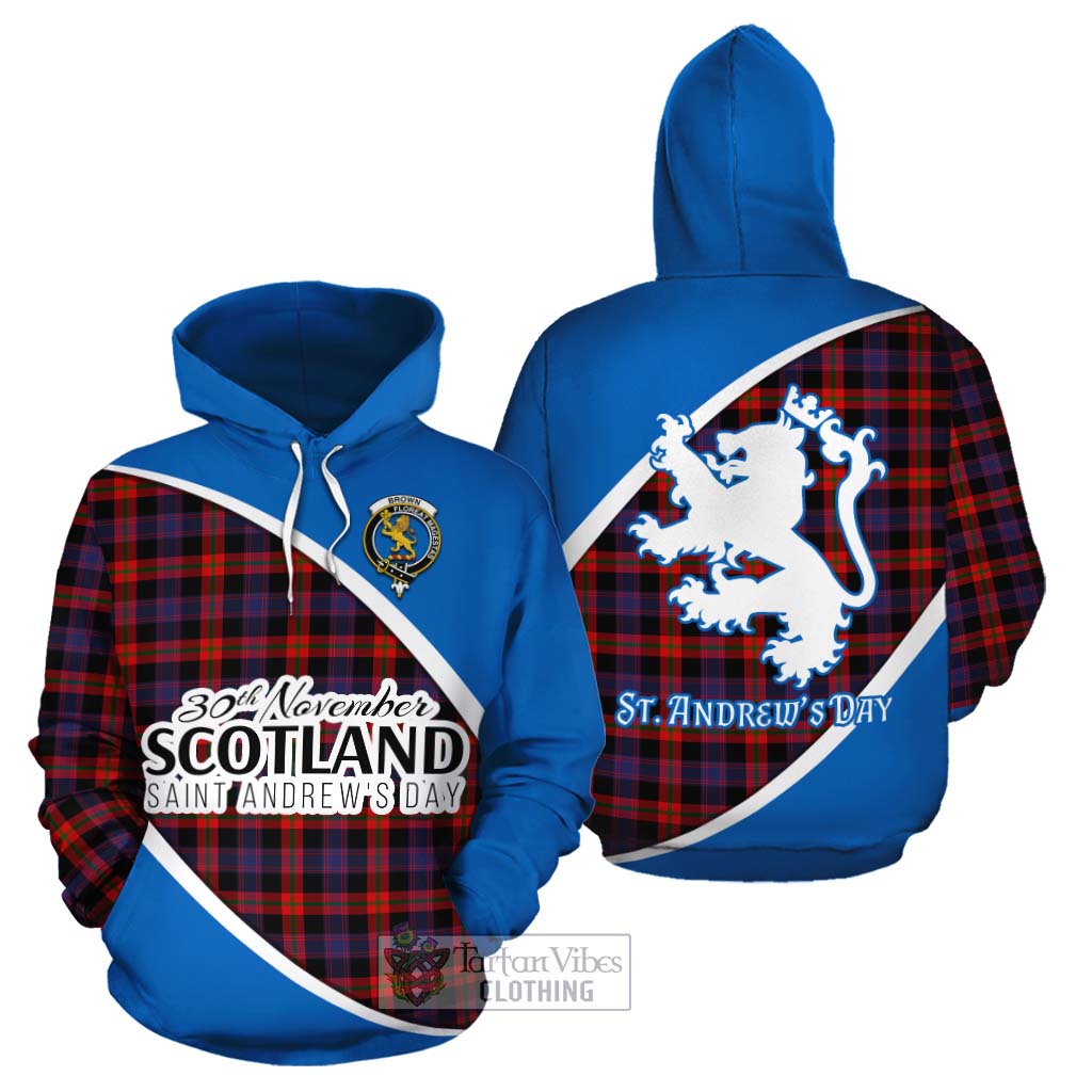 Tartan Vibes Clothing Brown (Broun) Family Crest Tartan Cotton Hoodie Celebrate Saint Andrew's Day in Style