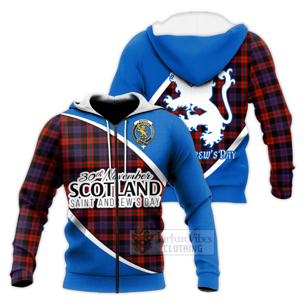Tartan Vibes Clothing Brown (Broun) Family Crest Tartan Knitted Hoodie Celebrate Saint Andrew's Day in Style