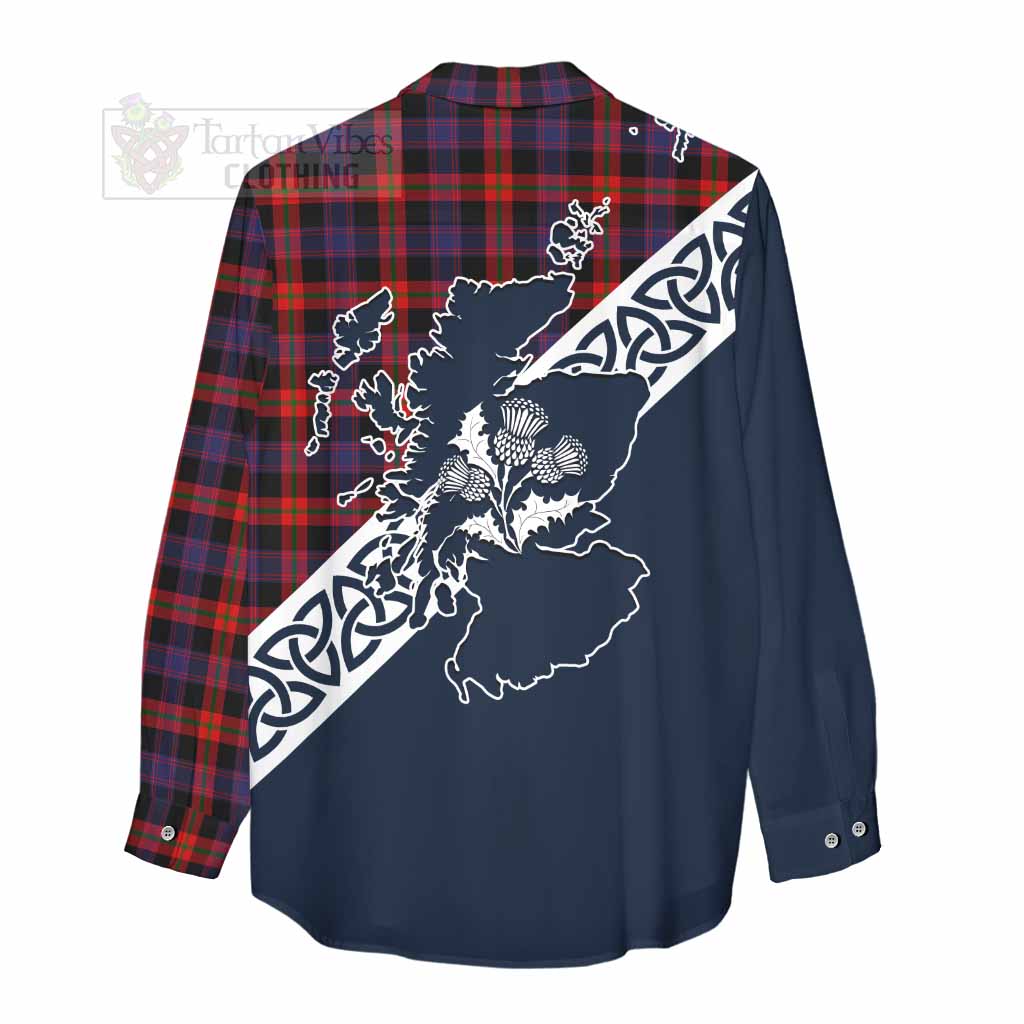 Tartan Vibes Clothing Brown (Broun) Tartan Women's Casual Shirt Featuring Thistle and Scotland Map