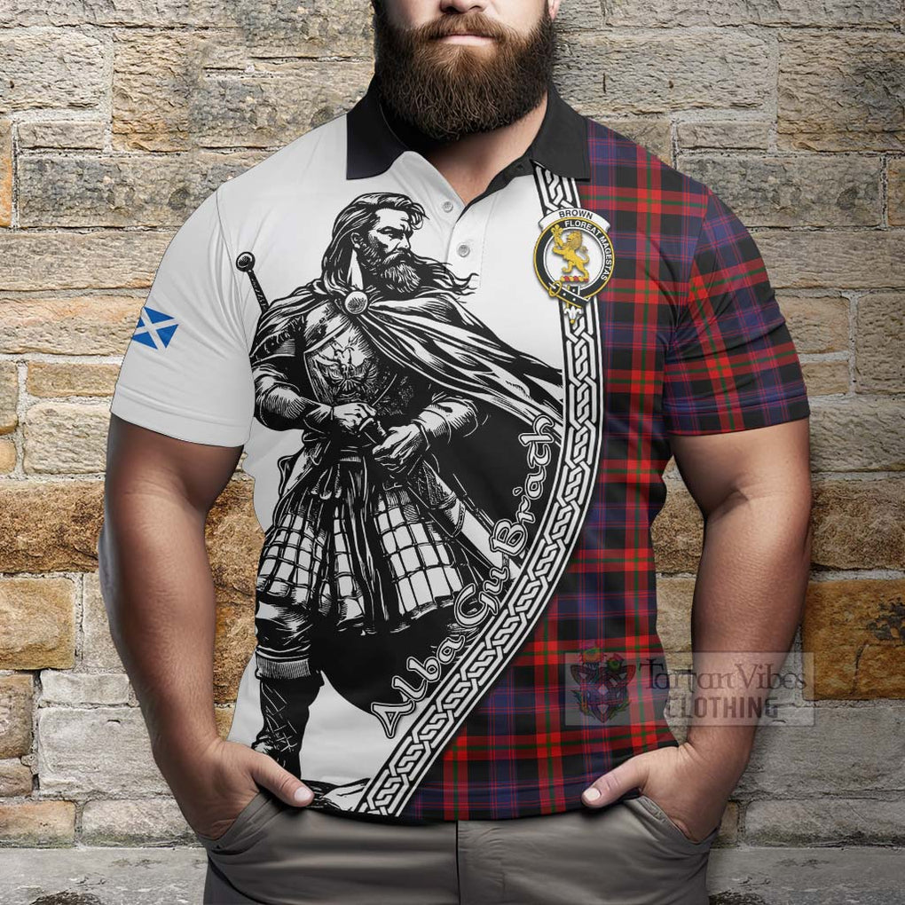 Tartan Vibes Clothing Brown (Broun) Tartan Clan Crest Polo Shirt with Highlander Warrior Celtic Style