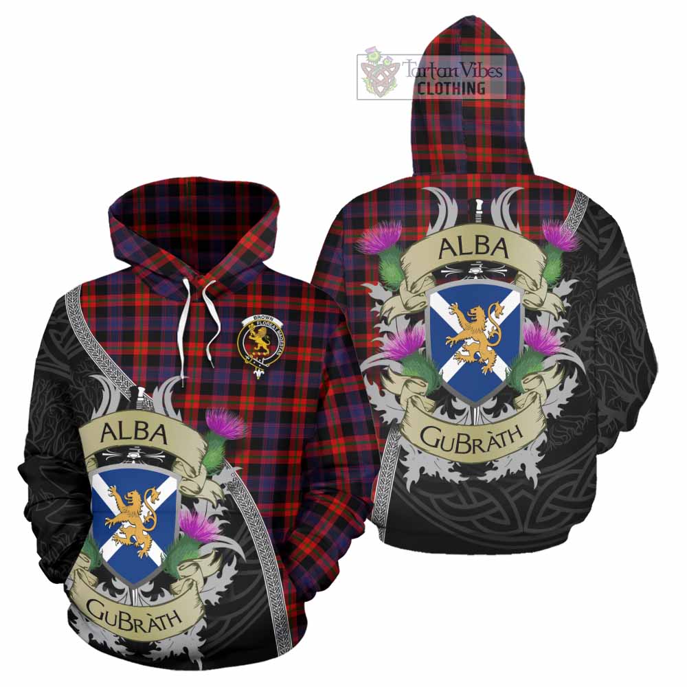 Tartan Vibes Clothing Brown (Broun) Tartan Family Crest Hoodie Lion Rampant Royal Thistle Shield Celtic Inspired