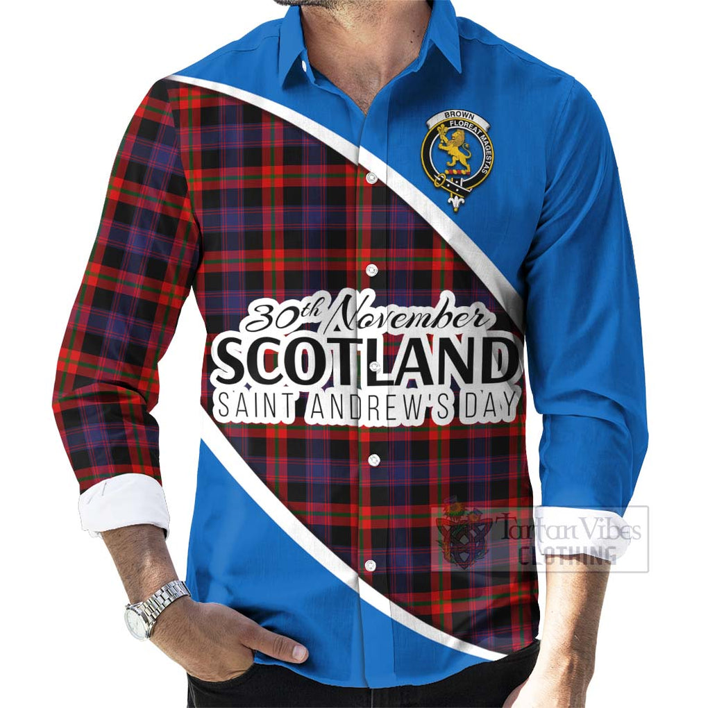 Tartan Vibes Clothing Brown (Broun) Family Crest Tartan Long Sleeve Button Shirt Celebrate Saint Andrew's Day in Style