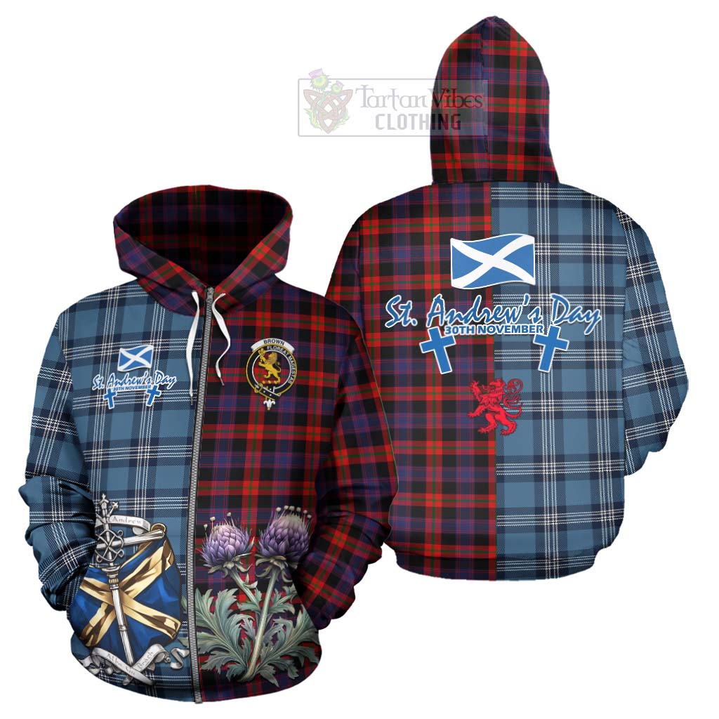 Tartan Vibes Clothing Brown (Broun) Tartan Hoodie Happy St. Andrew's Day Half Tartan Style