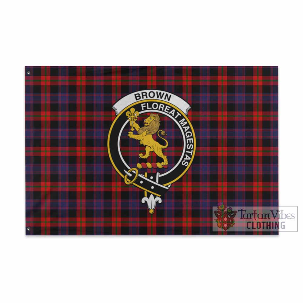 Tartan Vibes Clothing Brown (Broun) Tartan House Flag with Family Crest