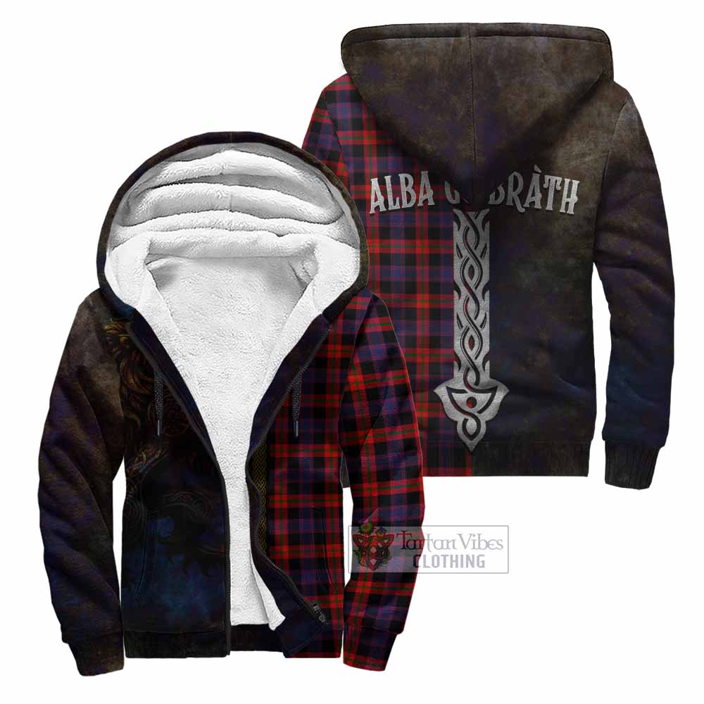 Tartan Vibes Clothing Brown (Broun) Tartan Family Crest Sherpa Hoodie Alba Gu Brath Be Brave Lion Ancient Style