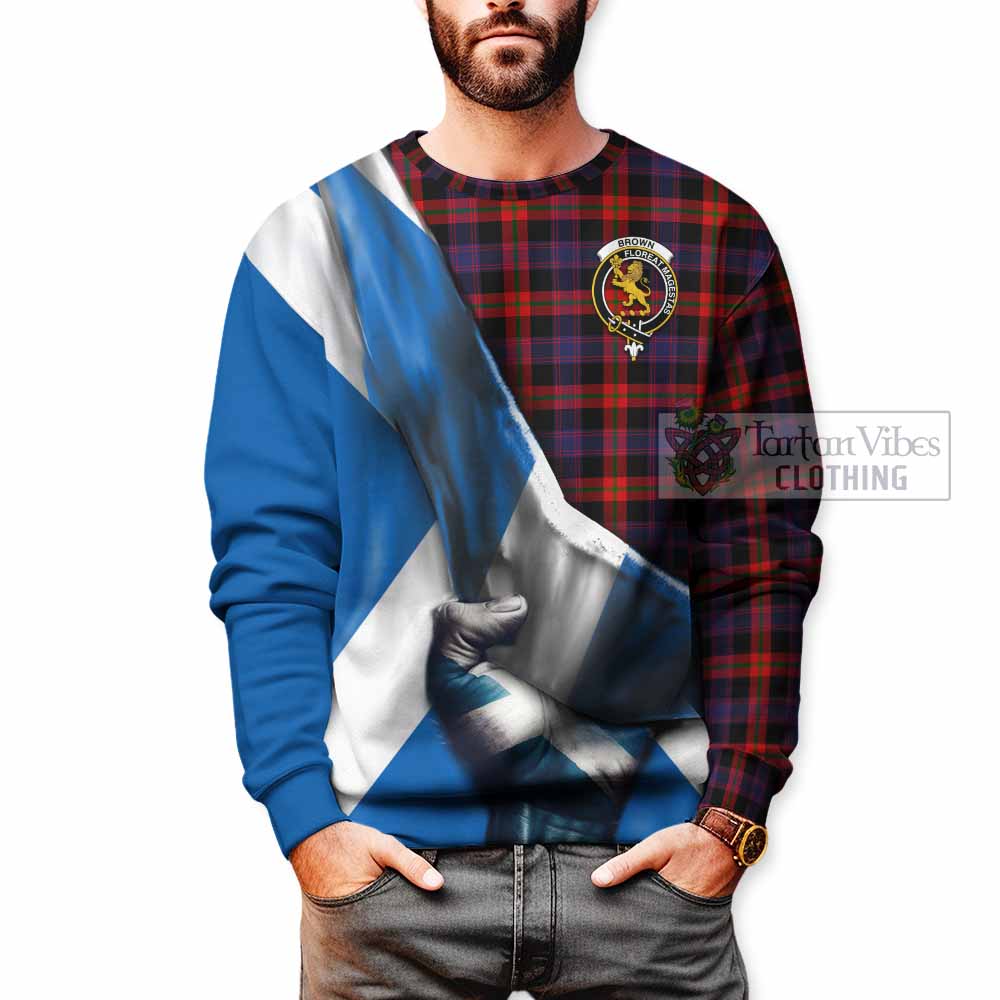 Tartan Vibes Clothing Brown (Broun) Tartan Sweatshirt with Family Crest Scotland Patriotic Style