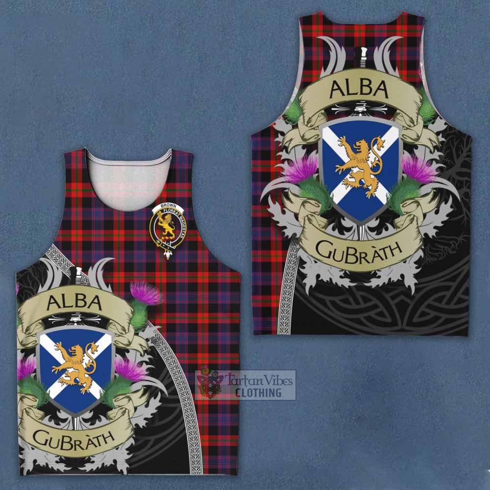 Tartan Vibes Clothing Brown (Broun) Tartan Family Crest Men's Tank Top Lion Rampant Royal Thistle Shield Celtic Inspired