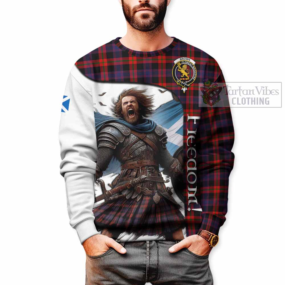 Tartan Vibes Clothing Brown (Broun) Crest Tartan Sweatshirt Inspired by the Freedom of Scottish Warrior