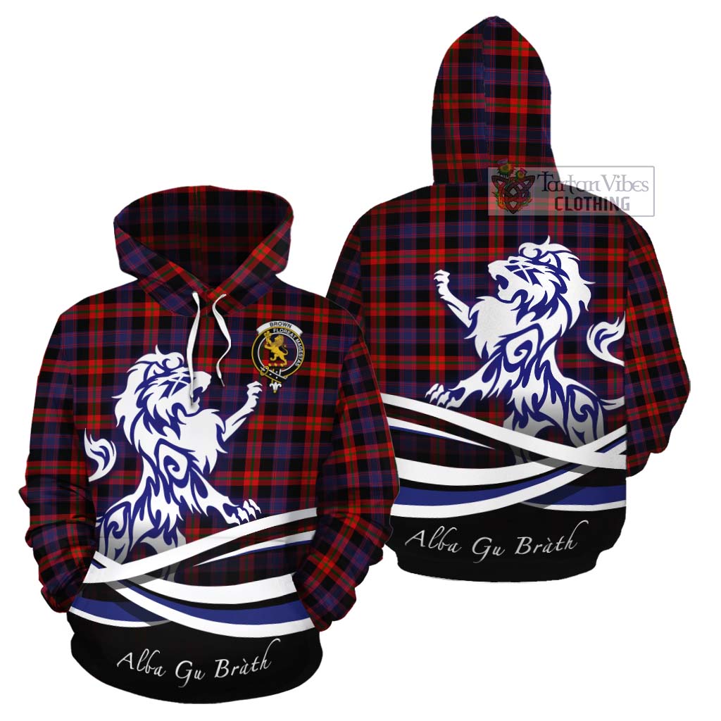 Tartan Vibes Clothing Brown (Broun) Tartan Cotton Hoodie with Alba Gu Brath Regal Lion Emblem