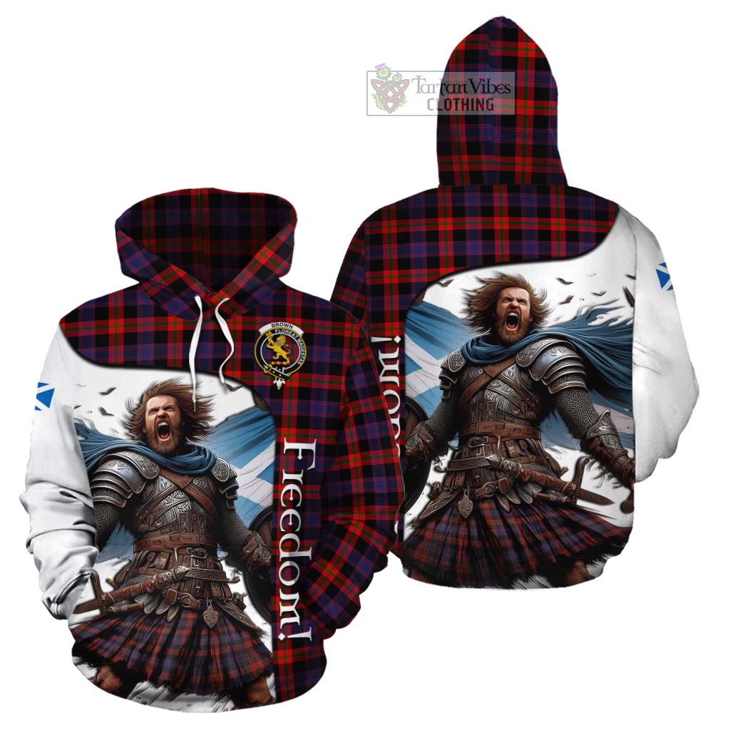 Tartan Vibes Clothing Brown (Broun) Crest Tartan Cotton Hoodie Inspired by the Freedom of Scottish Warrior