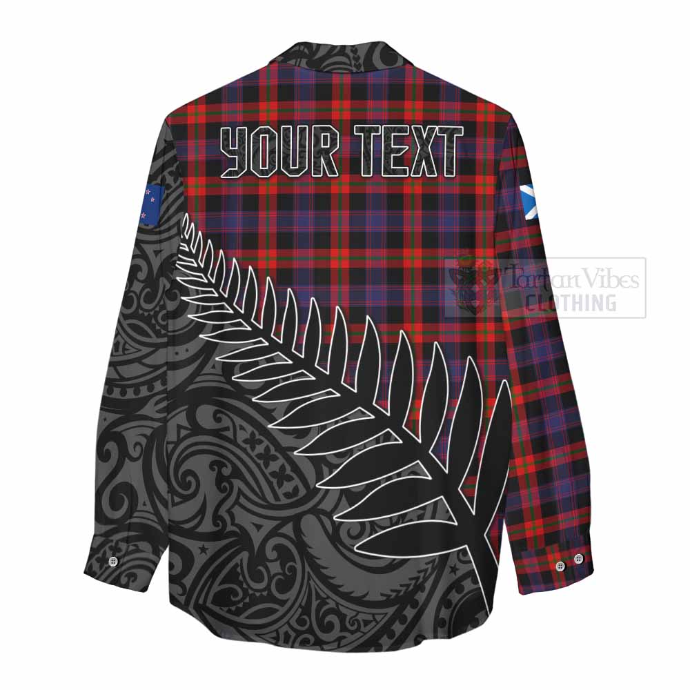Tartan Vibes Clothing Brown (Broun) Crest Tartan Women's Casual Shirt with New Zealand Silver Fern Half Style