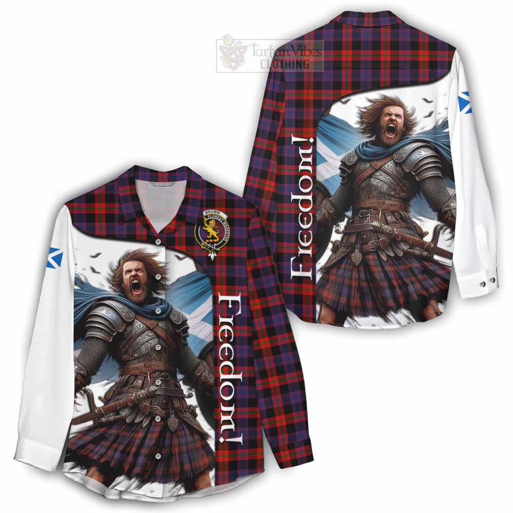 Tartan Vibes Clothing Brown (Broun) Crest Tartan Women's Casual Shirt Inspired by the Freedom of Scottish Warrior