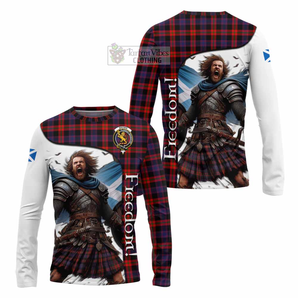 Tartan Vibes Clothing Brown (Broun) Crest Tartan Long Sleeve T-Shirt Inspired by the Freedom of Scottish Warrior