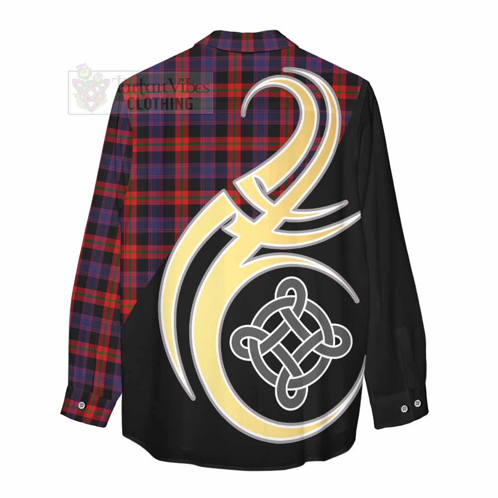 Tartan Vibes Clothing Brown (Broun) Tartan Women's Casual Shirt with Family Crest and Celtic Symbol Style