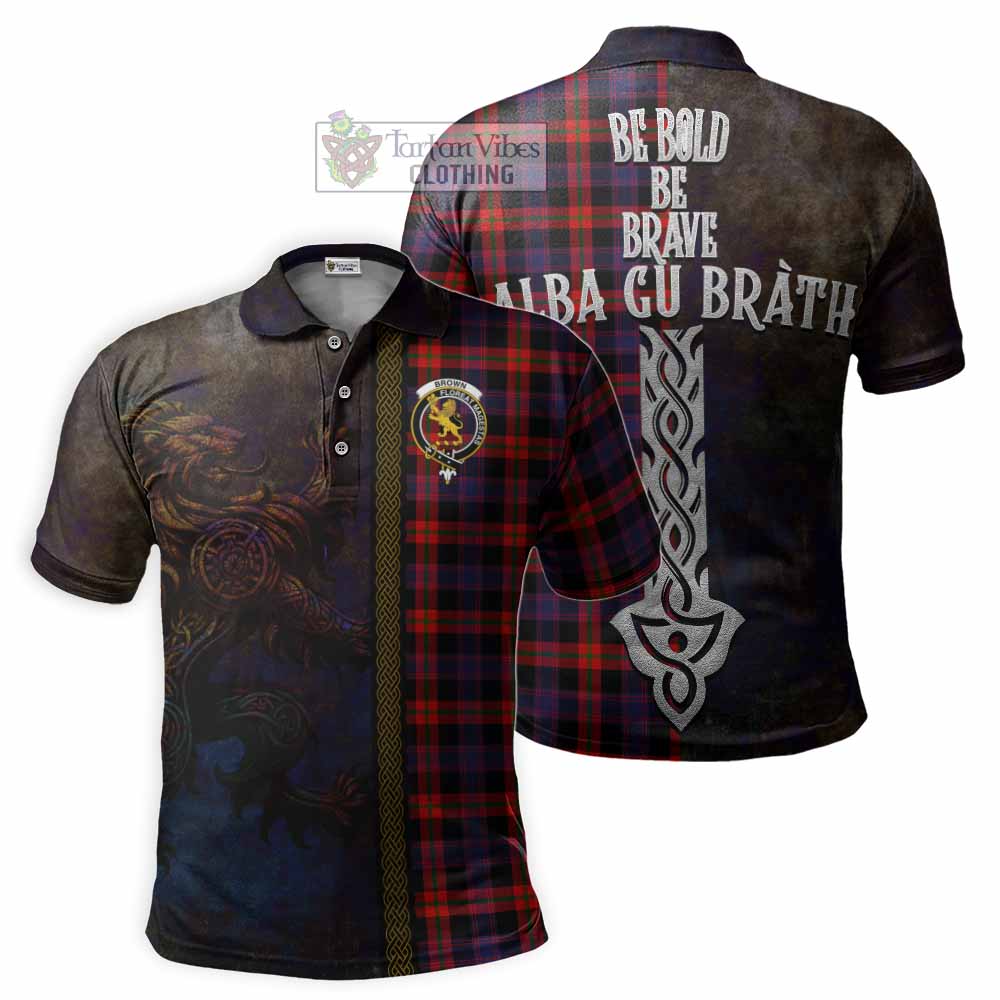 Tartan Vibes Clothing Brown (Broun) Tartan Family Crest Polo Shirt Alba Gu Brath Be Brave Lion Ancient Style