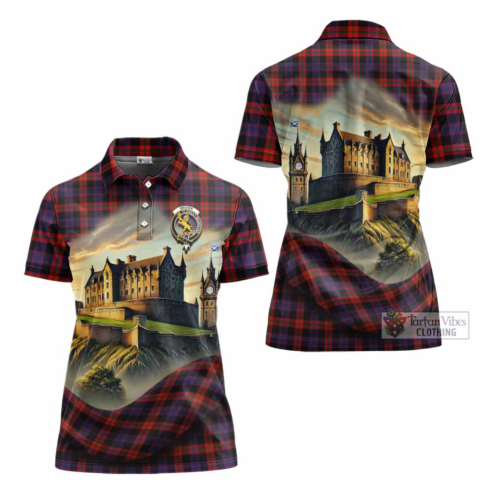 Tartan Vibes Clothing Brown (Broun) Tartan Family Crest Women's Polo Shirt with Scottish Ancient Castle Stype