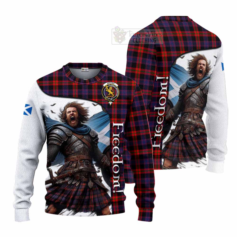 Tartan Vibes Clothing Brown (Broun) Crest Tartan Knitted Sweater Inspired by the Freedom of Scottish Warrior