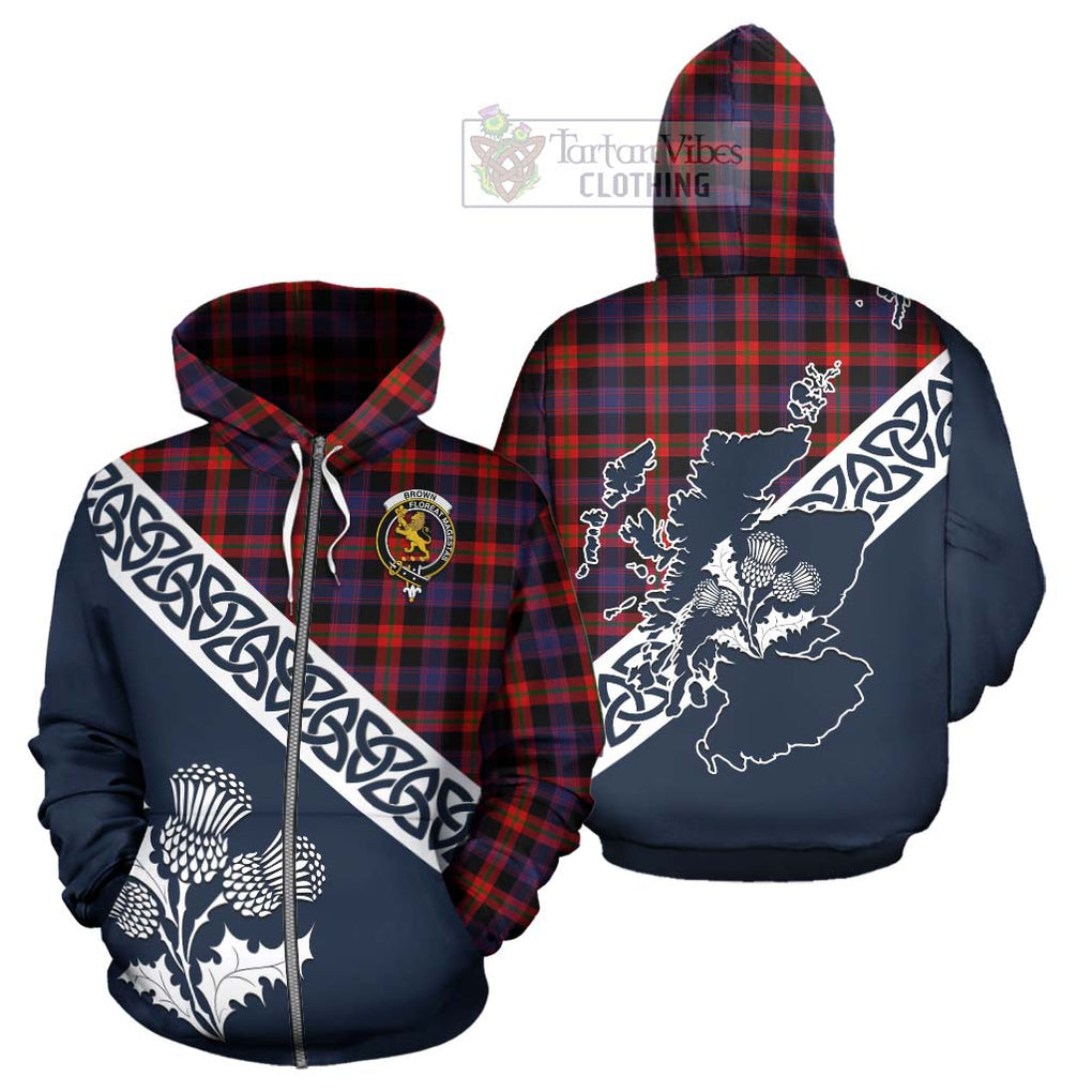 Tartan Vibes Clothing Brown (Broun) Tartan Hoodie Featuring Thistle and Scotland Map