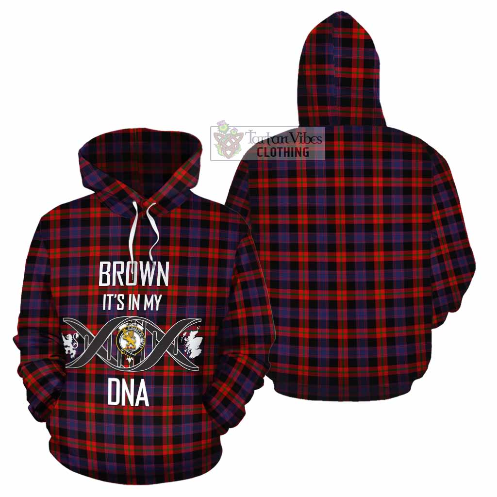 Tartan Vibes Clothing Brown (Broun) Tartan Cotton Hoodie with Family Crest DNA In Me Style