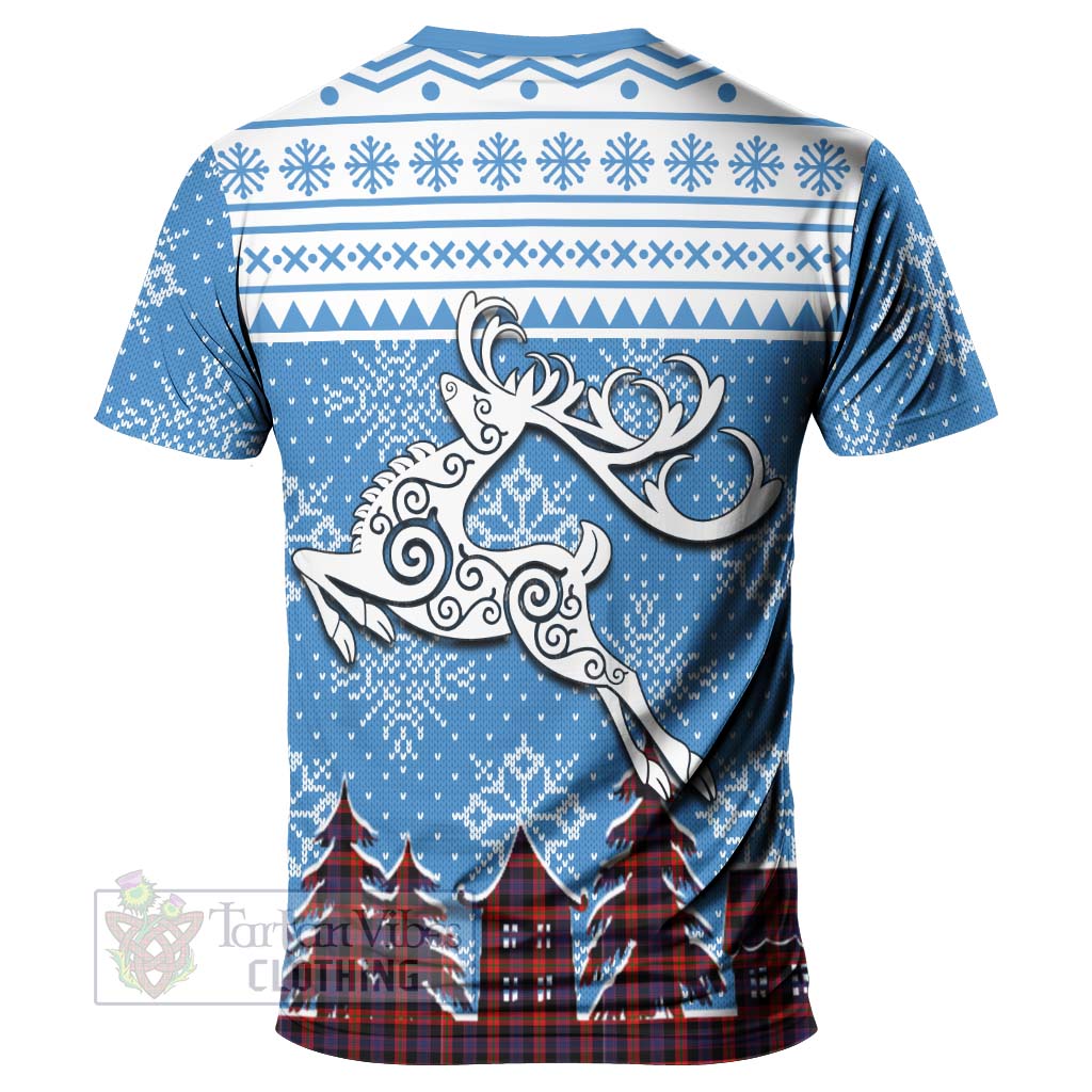 Tartan Vibes Clothing Brown (Broun) Clan Christmas T-Shirt Celtic Reindeer Style