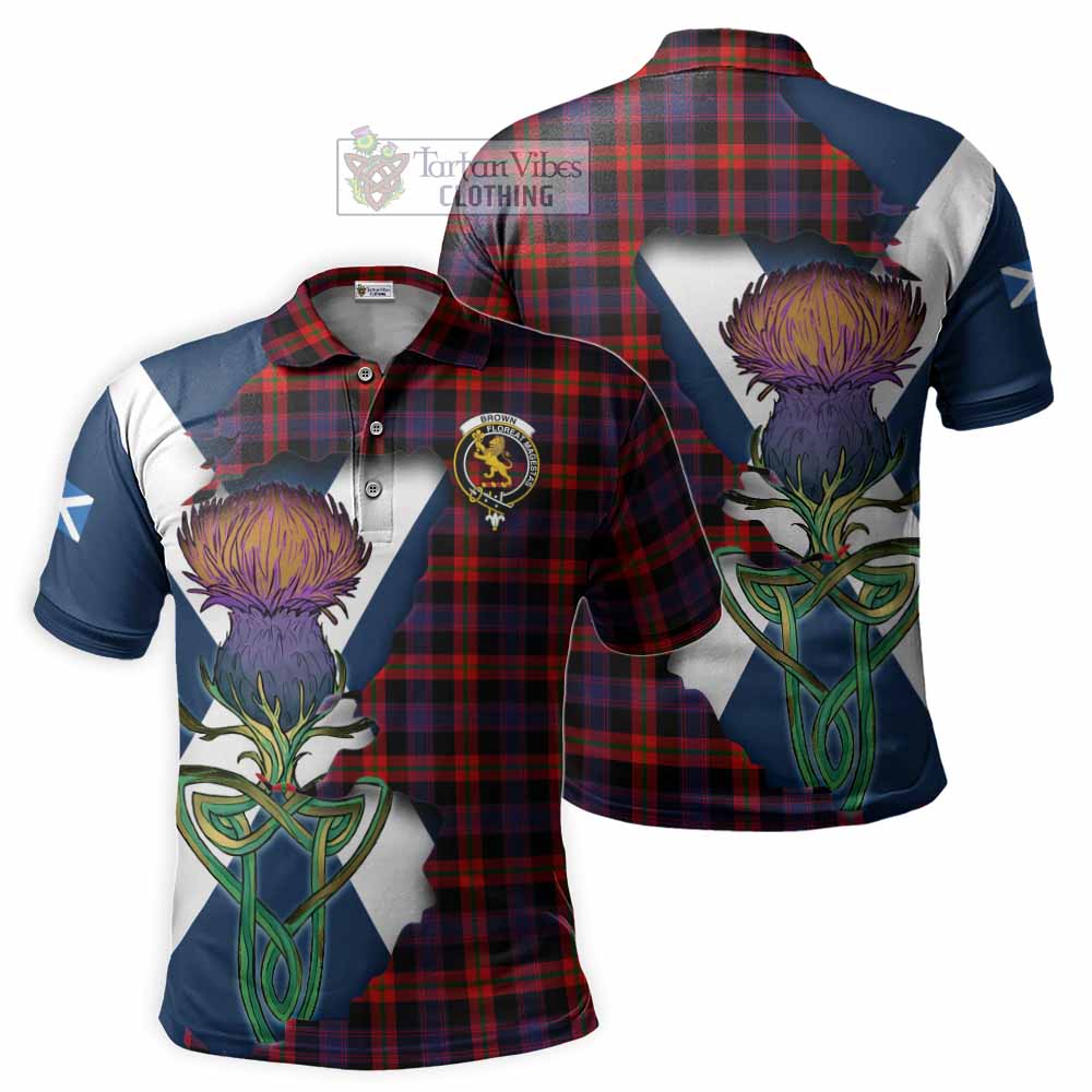 Tartan Vibes Clothing Brown (Broun) Tartan Family Crest Polo Shirt Scottish Thistle Celtic Inspired