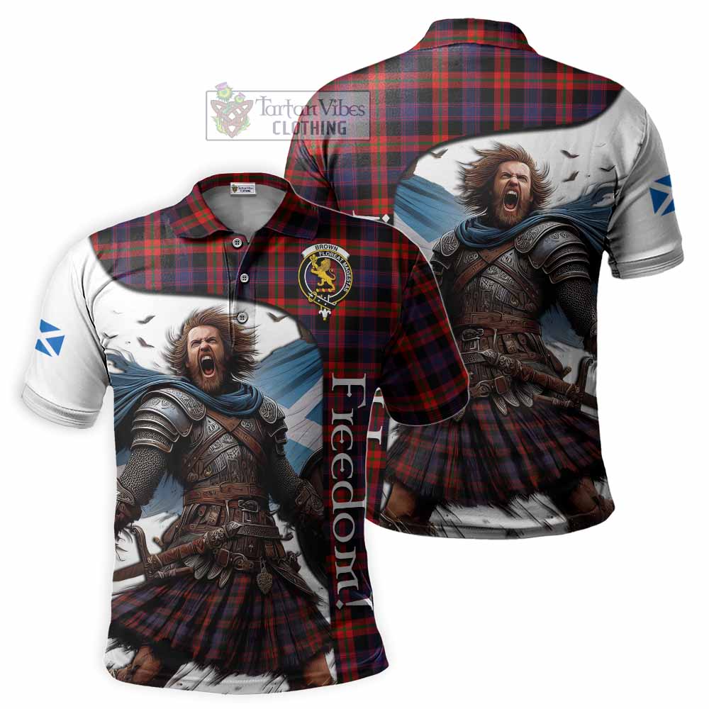 Tartan Vibes Clothing Brown (Broun) Crest Tartan Polo Shirt Inspired by the Freedom of Scottish Warrior