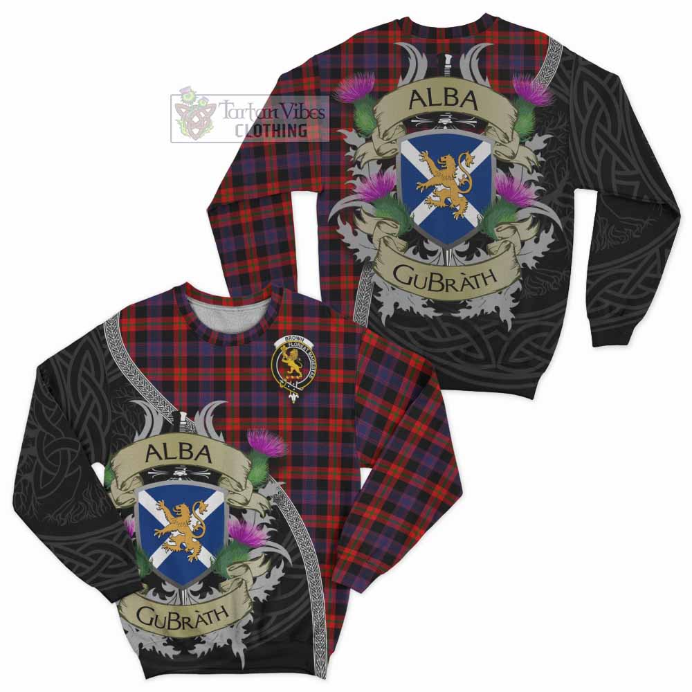 Tartan Vibes Clothing Brown (Broun) Tartan Family Crest Sweatshirt Lion Rampant Royal Thistle Shield Celtic Inspired