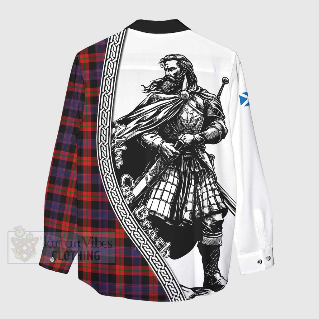 Tartan Vibes Clothing Brown (Broun) Tartan Clan Crest Women's Casual Shirt with Highlander Warrior Celtic Style