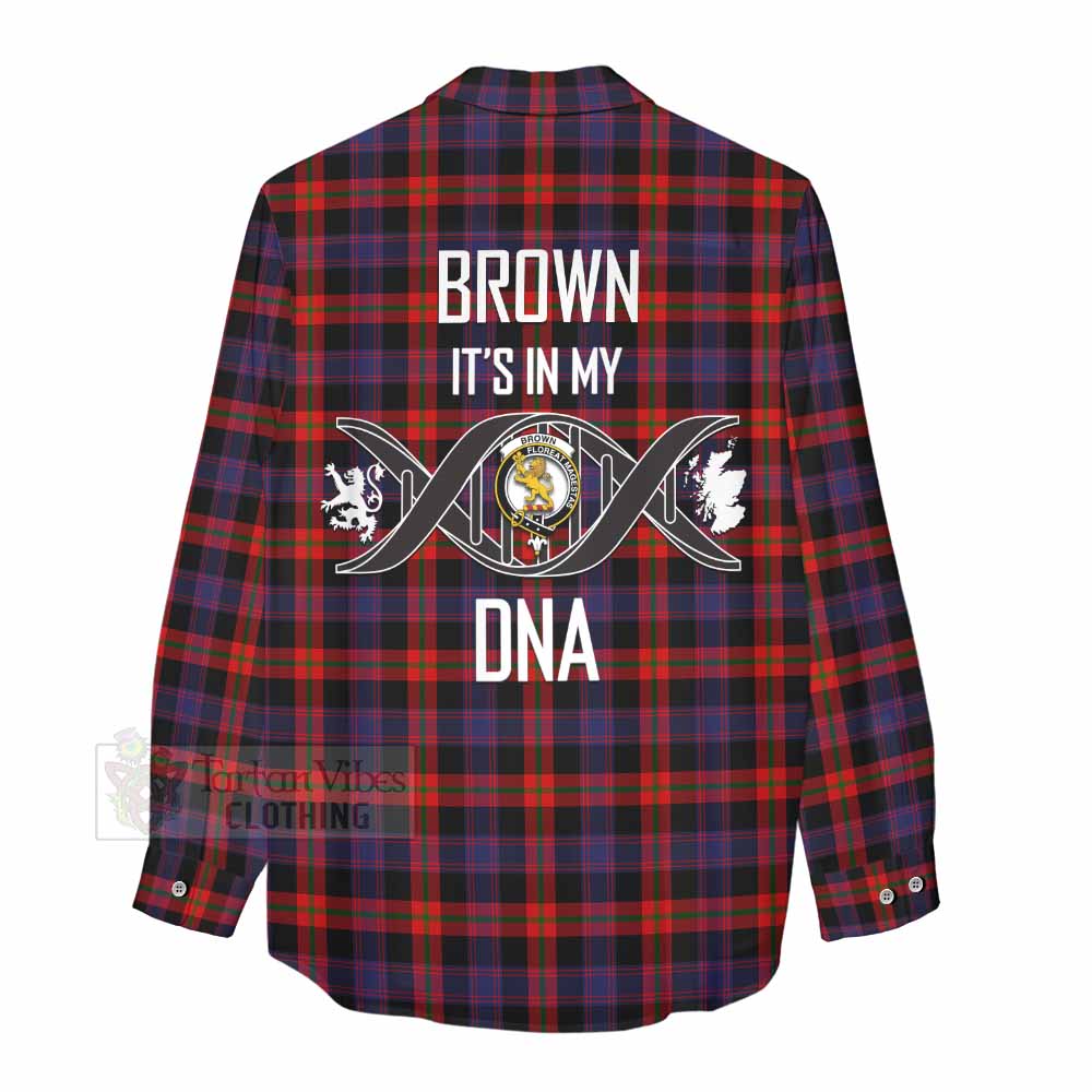 Tartan Vibes Clothing Brown (Broun) Tartan Women's Casual Shirt with Family Crest DNA In Me Style