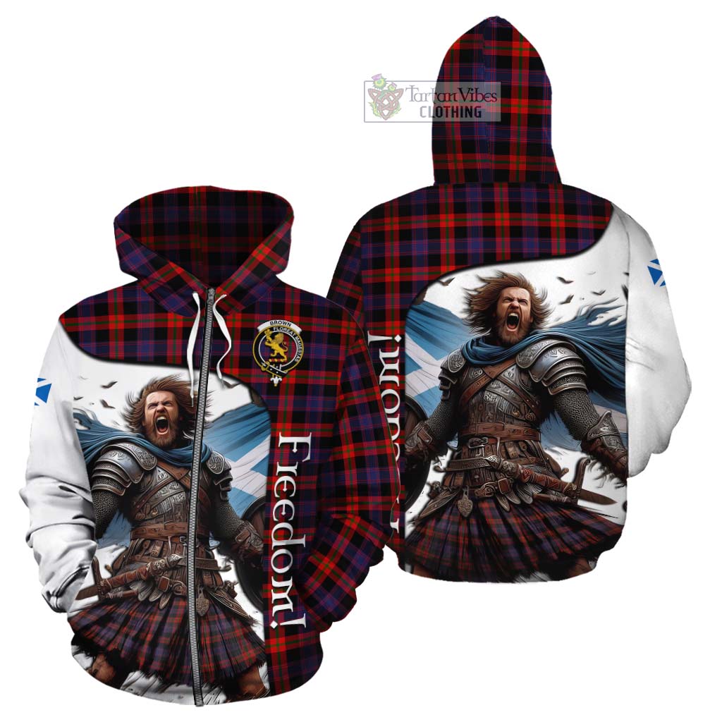 Tartan Vibes Clothing Brown (Broun) Crest Tartan Cotton Hoodie Inspired by the Freedom of Scottish Warrior