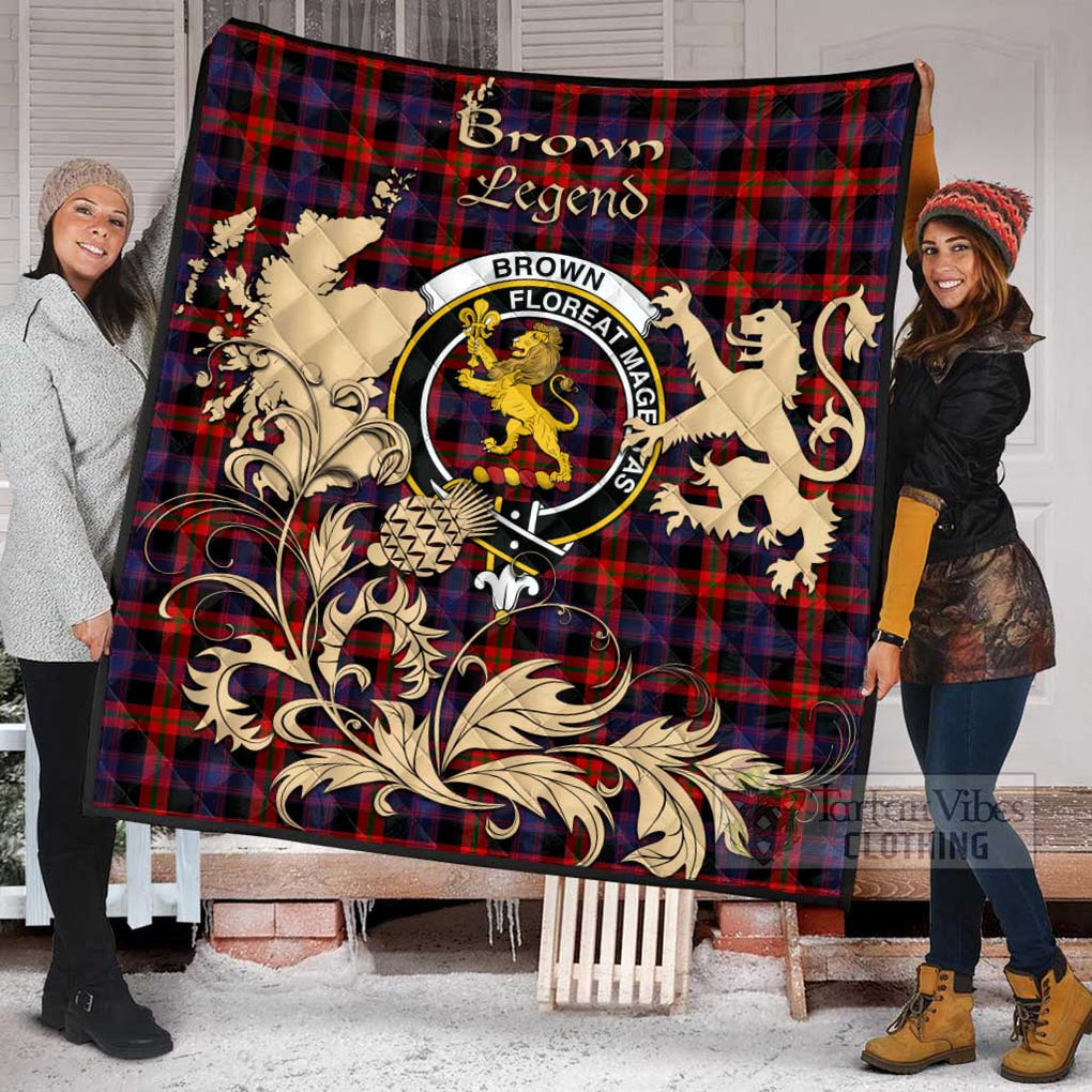 Tartan Vibes Clothing Brown (Broun) Tartan Quilt with Family Crest and Scottish Symbol Style