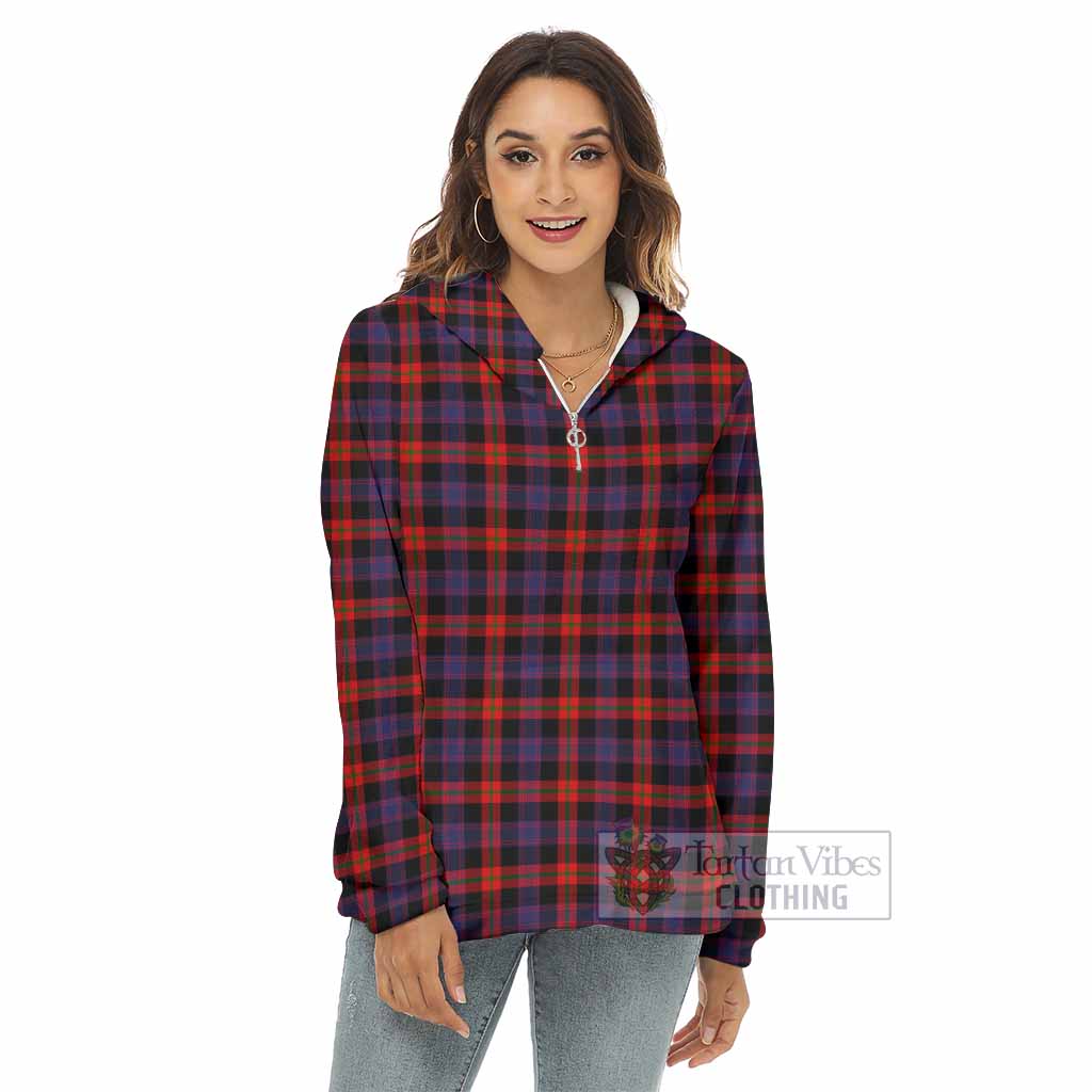 Tartan Vibes Clothing Brown (Broun) Tartan Women's Borg  Half Zip Fleece Hoodie