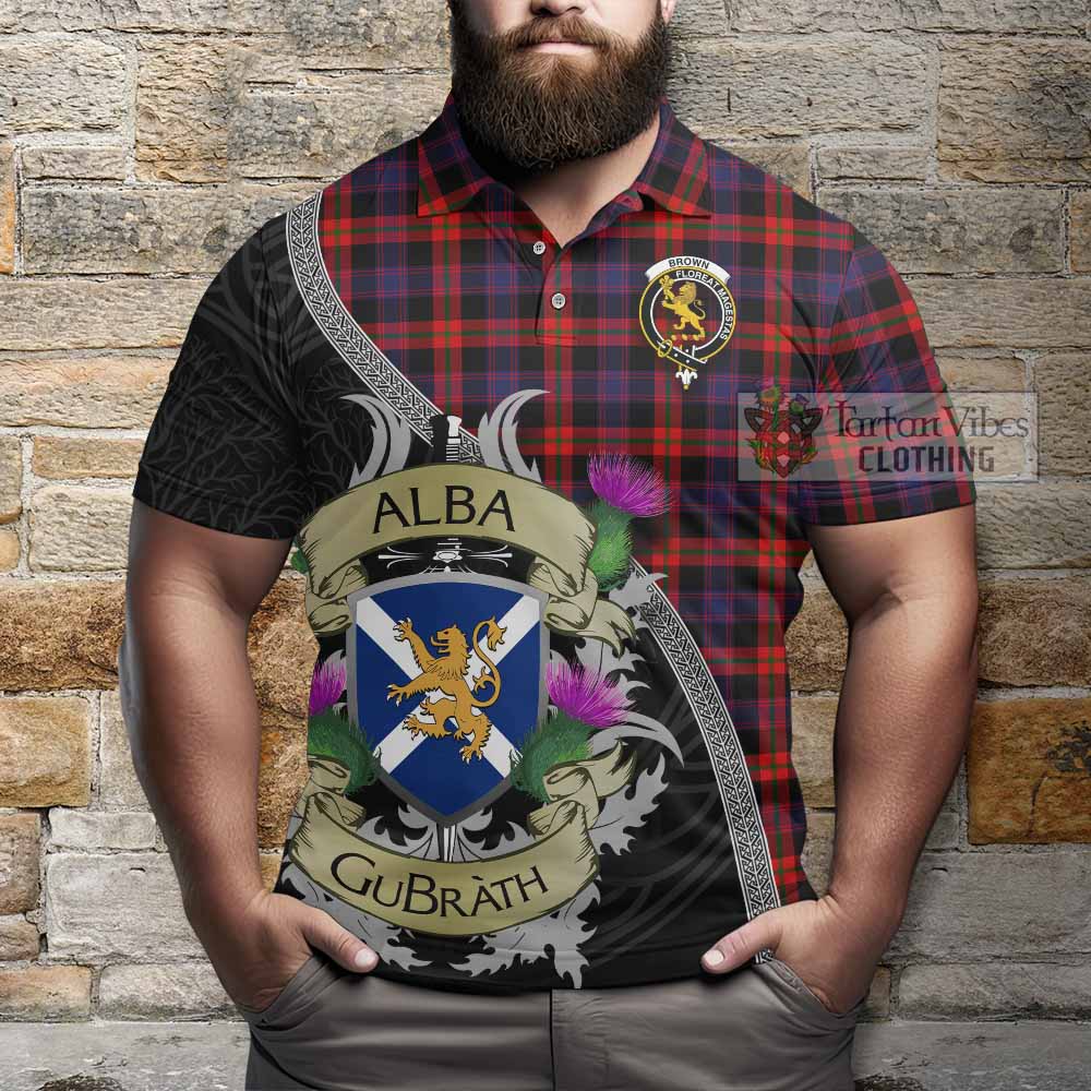 Tartan Vibes Clothing Brown (Broun) Tartan Family Crest Polo Shirt Lion Rampant Royal Thistle Shield Celtic Inspired