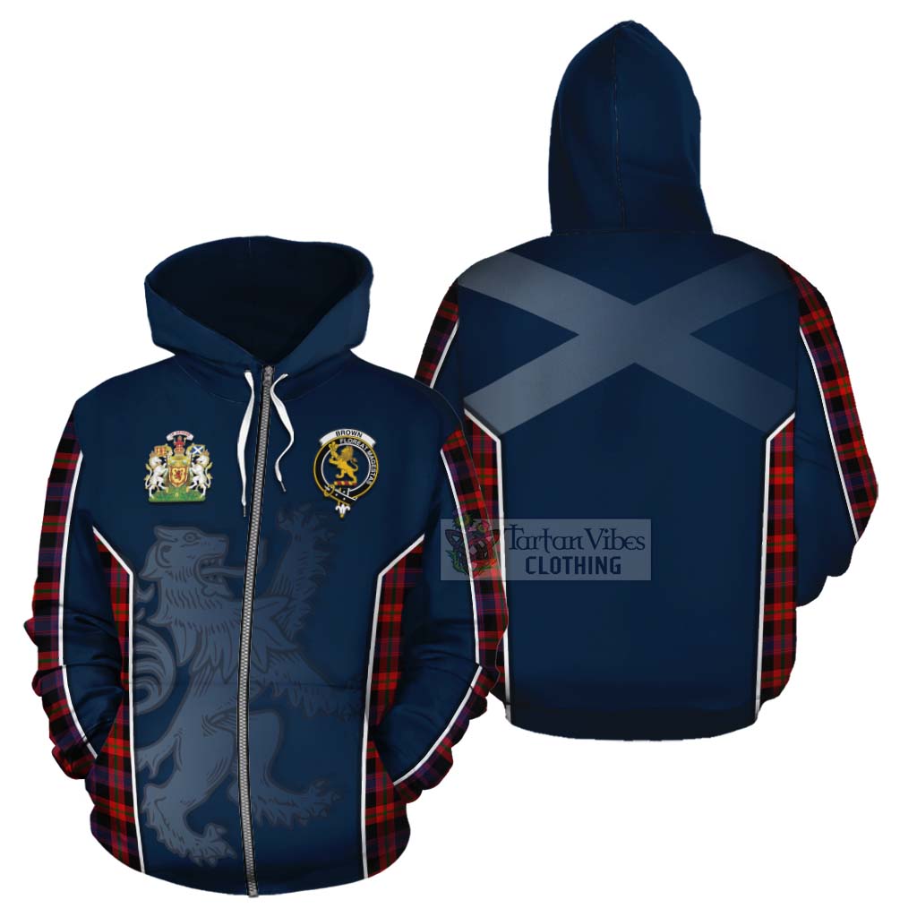 Tartan Vibes Clothing Brown (Broun) Tartan Cotton Hoodie with Family Crest and Lion Rampant Vibes Sport Style