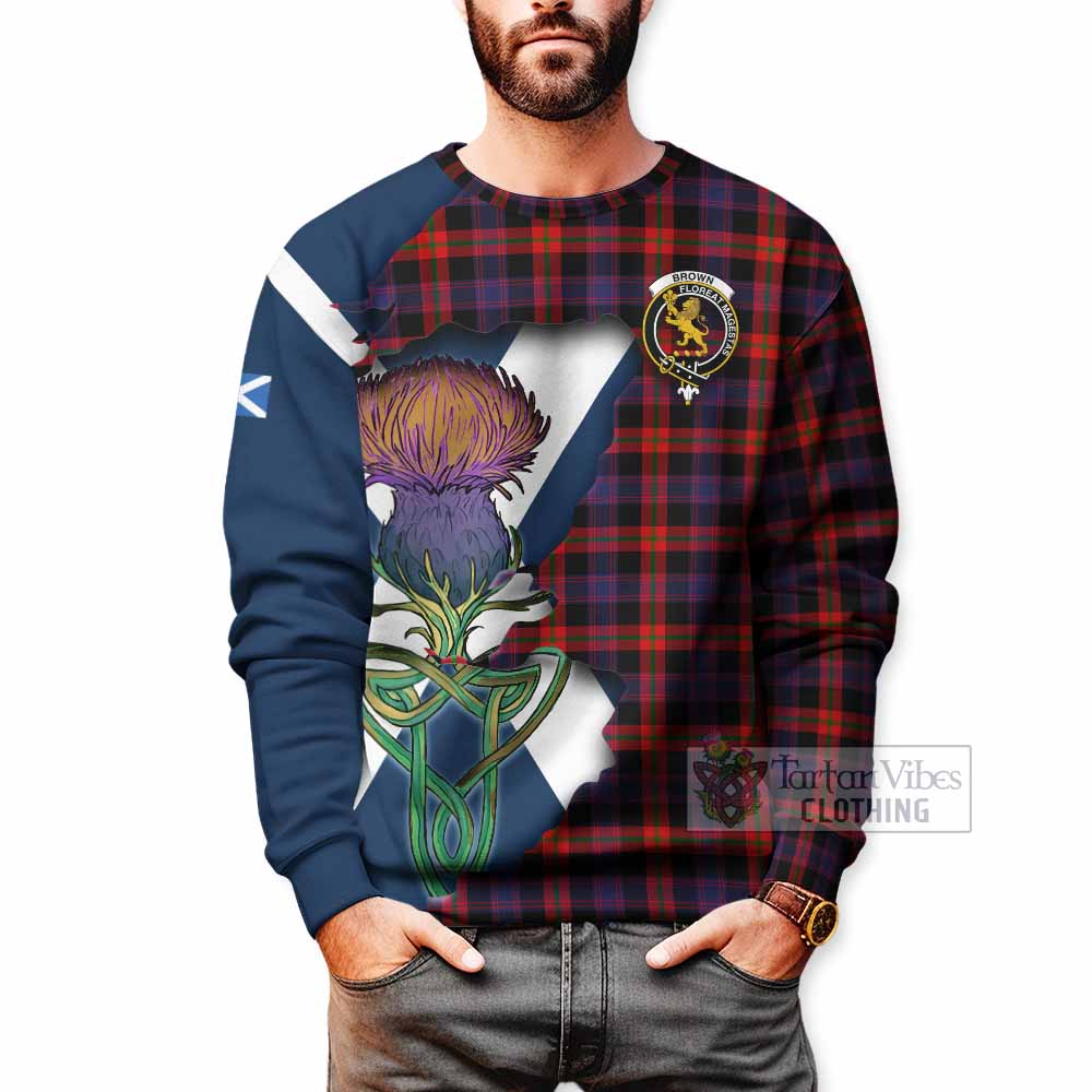 Tartan Vibes Clothing Brown (Broun) Tartan Family Crest Sweatshirt Scottish Thistle Celtic Inspired