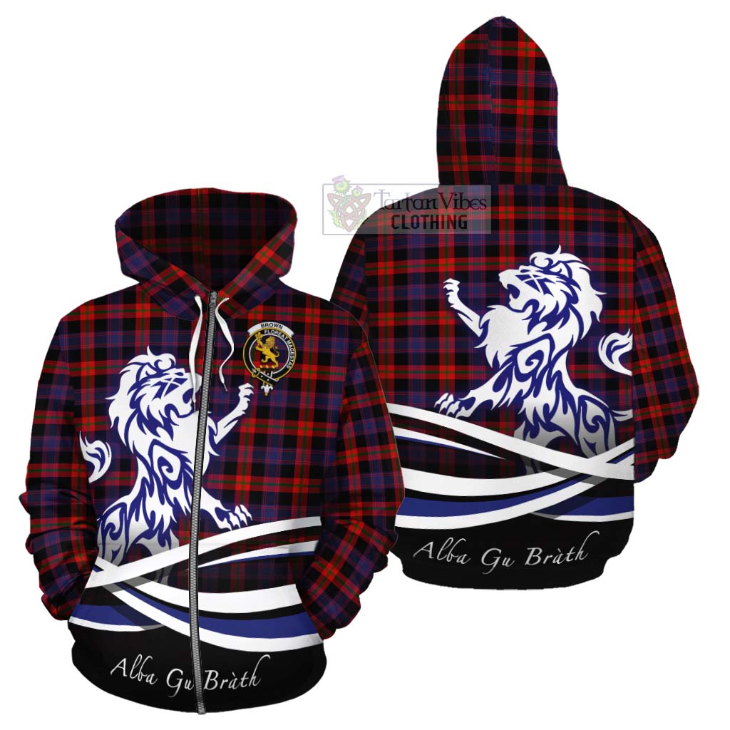 Tartan Vibes Clothing Brown (Broun) Tartan Cotton Hoodie with Alba Gu Brath Regal Lion Emblem