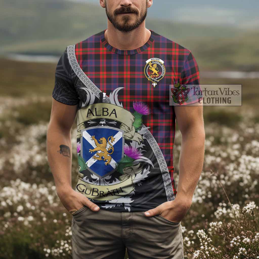 Tartan Vibes Clothing Brown (Broun) Tartan Family Crest T-Shirt Lion Rampant Royal Thistle Shield Celtic Inspired