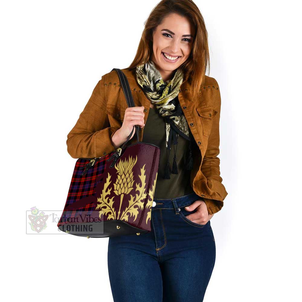 Tartan Vibes Clothing Brown (Broun) Tartan Leather Tote Bag Gold Thistle Style