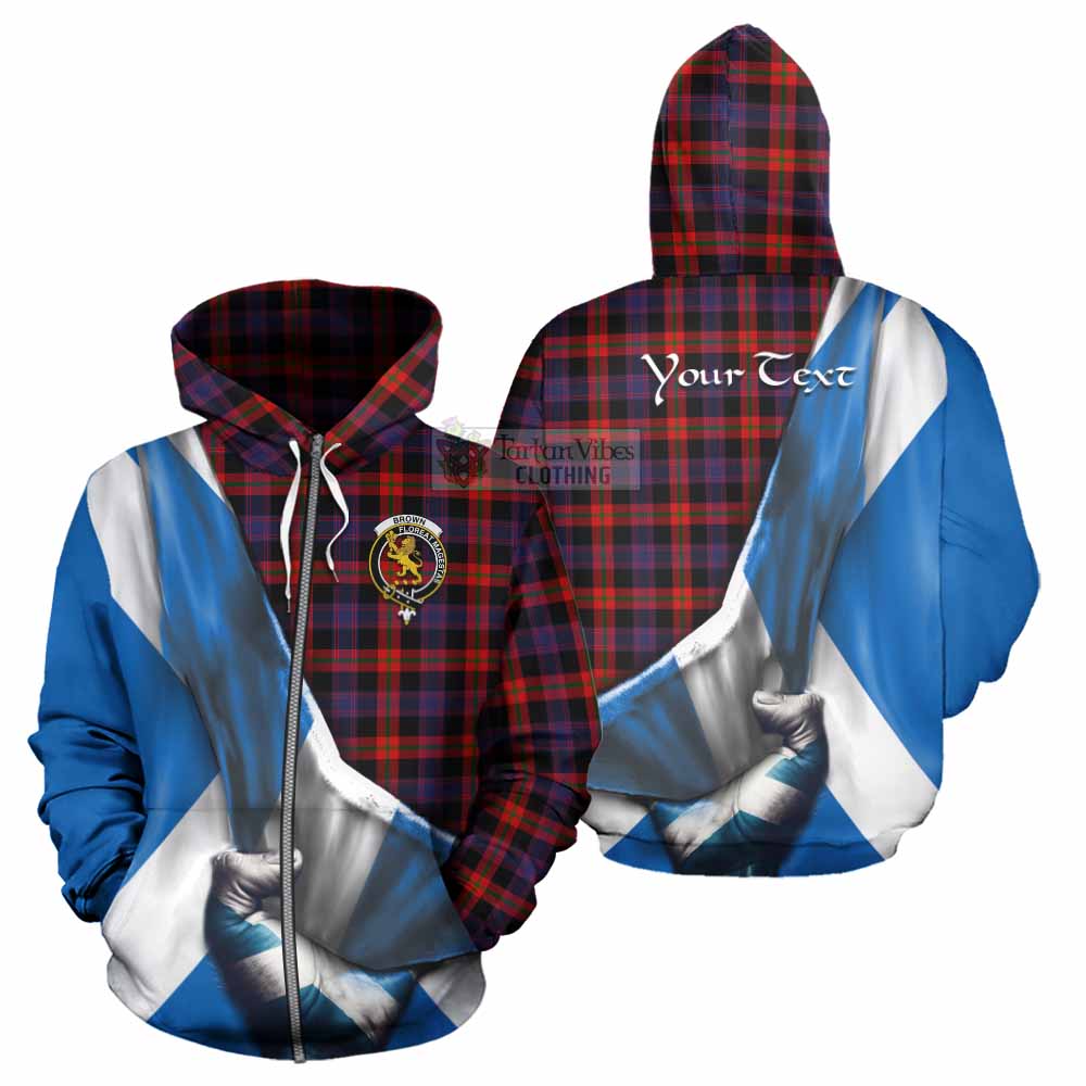 Tartan Vibes Clothing Brown (Broun) Tartan Hoodie with Family Crest Scotland Patriotic Style
