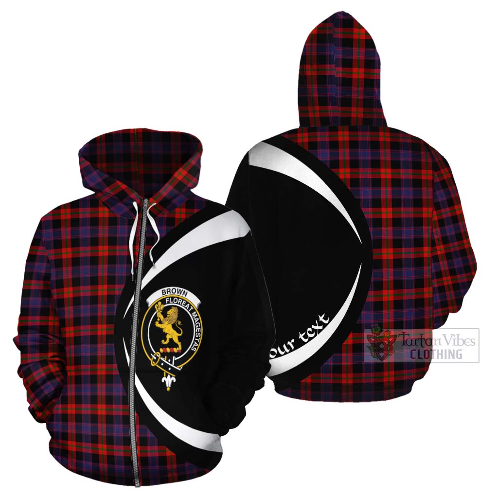 Tartan Vibes Clothing Brown (Broun) Tartan Cotton Hoodie with Family Crest Circle Style