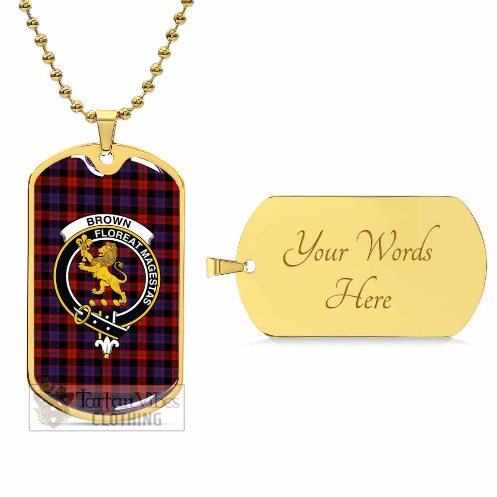 Tartan Vibes Clothing Brown (Broun) Tartan Dog Tag Necklace with Family Crest