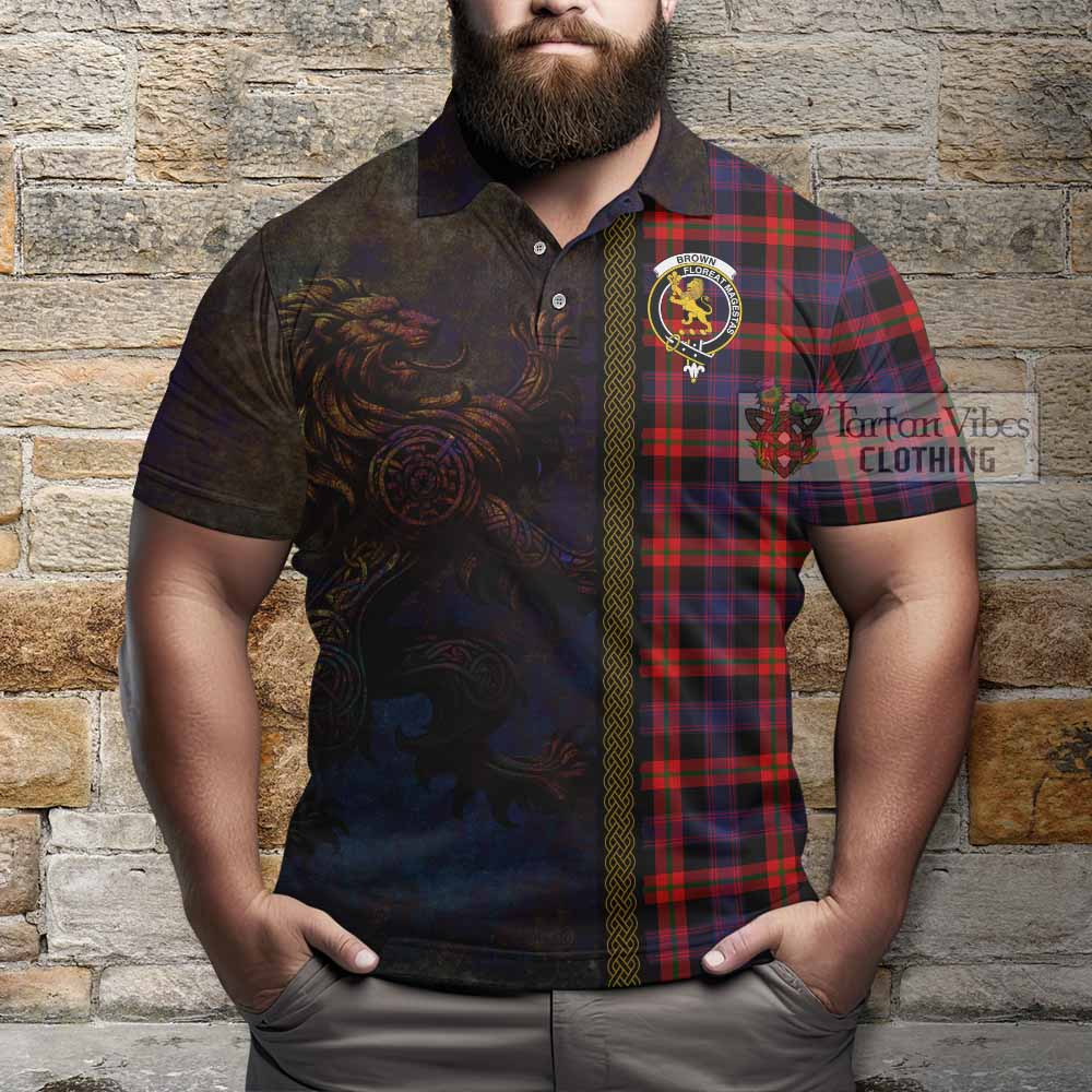 Tartan Vibes Clothing Brown (Broun) Tartan Family Crest Polo Shirt Alba Gu Brath Be Brave Lion Ancient Style