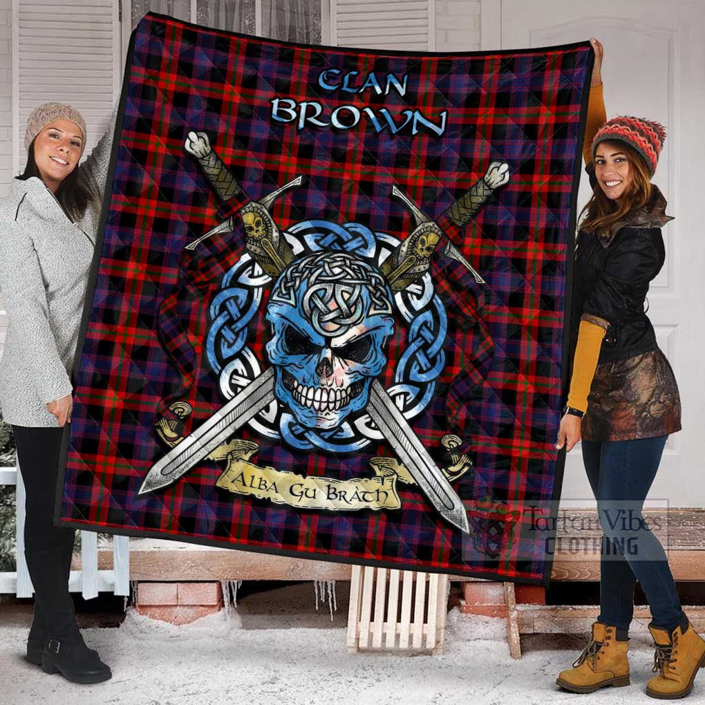 Tartan Vibes Clothing Brown (Broun) Tartan Quilt with Celtic Skull Alba Gu Brath Style