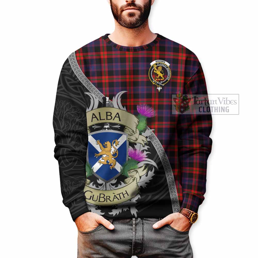 Tartan Vibes Clothing Brown (Broun) Tartan Family Crest Sweatshirt Lion Rampant Royal Thistle Shield Celtic Inspired