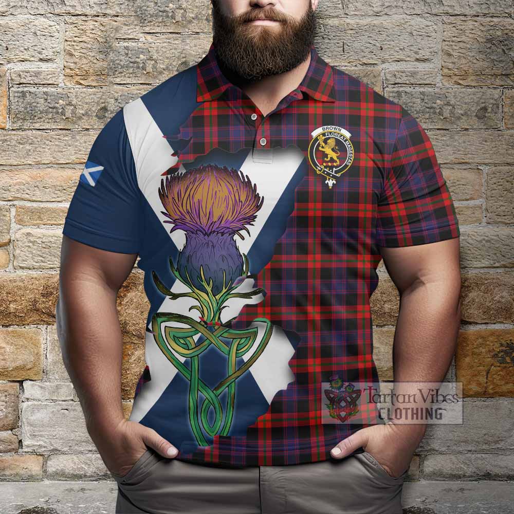 Tartan Vibes Clothing Brown (Broun) Tartan Family Crest Polo Shirt Scottish Thistle Celtic Inspired