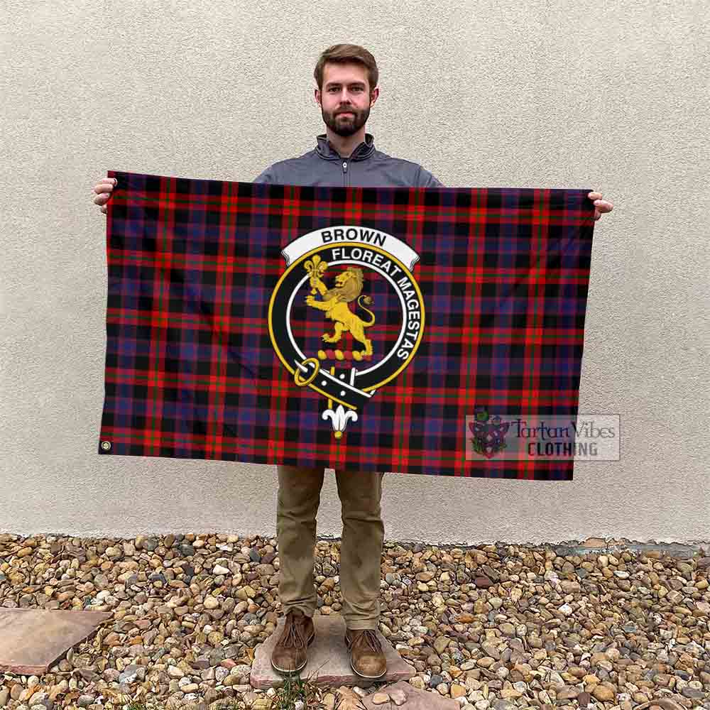 Tartan Vibes Clothing Brown (Broun) Tartan House Flag with Family Crest