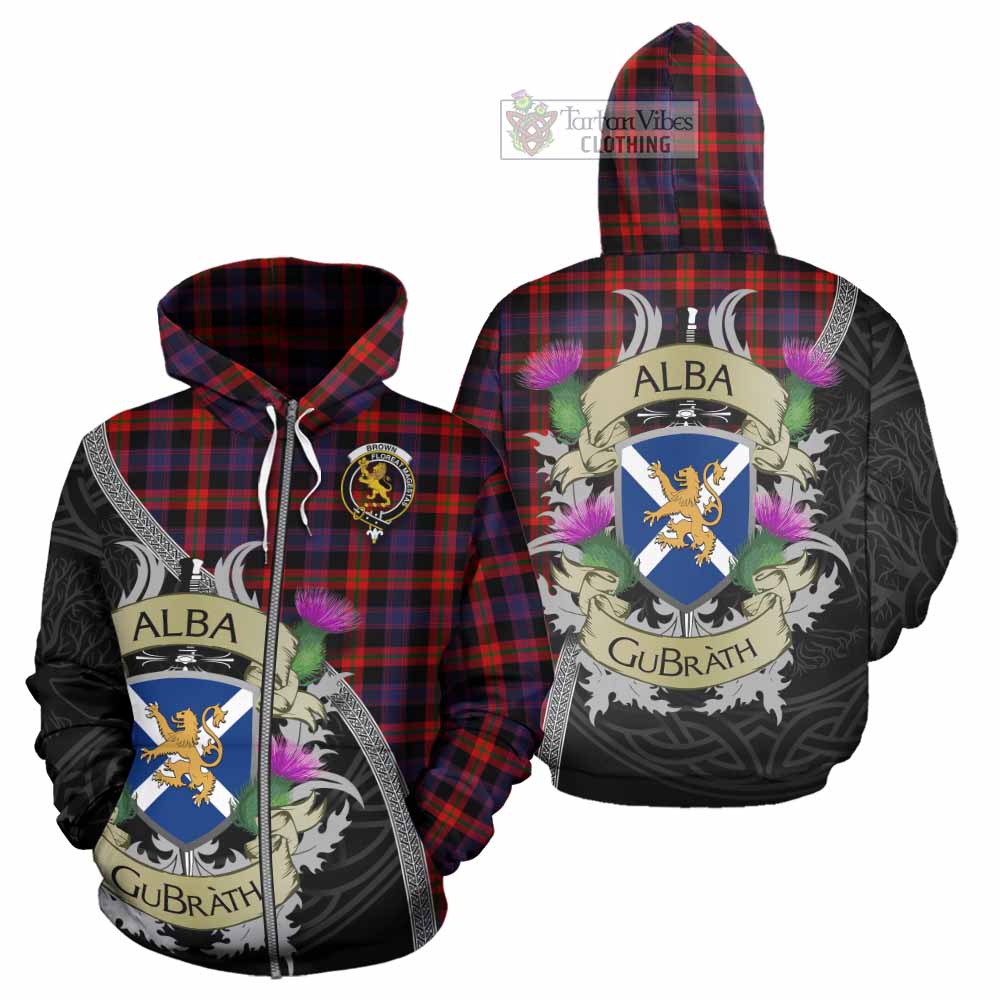 Tartan Vibes Clothing Brown (Broun) Tartan Family Crest Hoodie Lion Rampant Royal Thistle Shield Celtic Inspired